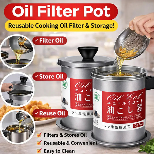 Oil Filter Pot 1.4L | Oil Strainer For Kitchen | Oil Container Pot Filter 1.4 Liter (Without Box) Testing Store