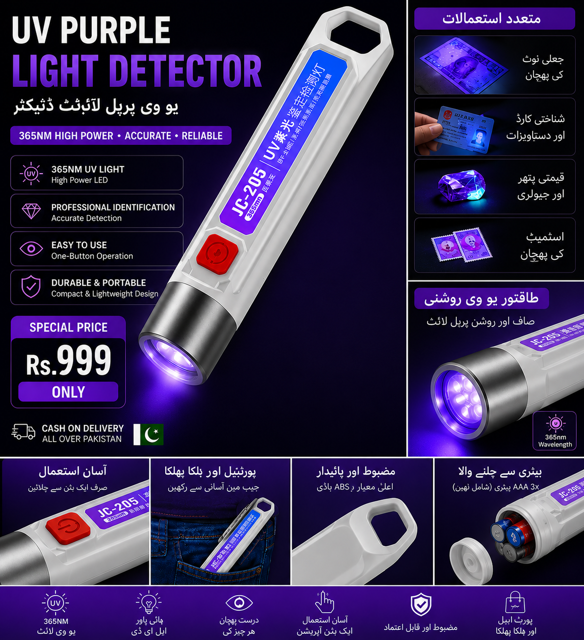 Handheld LED Money Detector Currency Detector Violet Torch Lamp Counterfeit Fake Note Cash Checker Mode