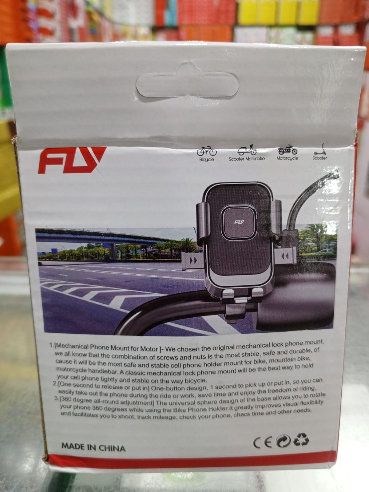 FLY Universal Mechanical Bike & Motorcycle Phone Mount – 360°