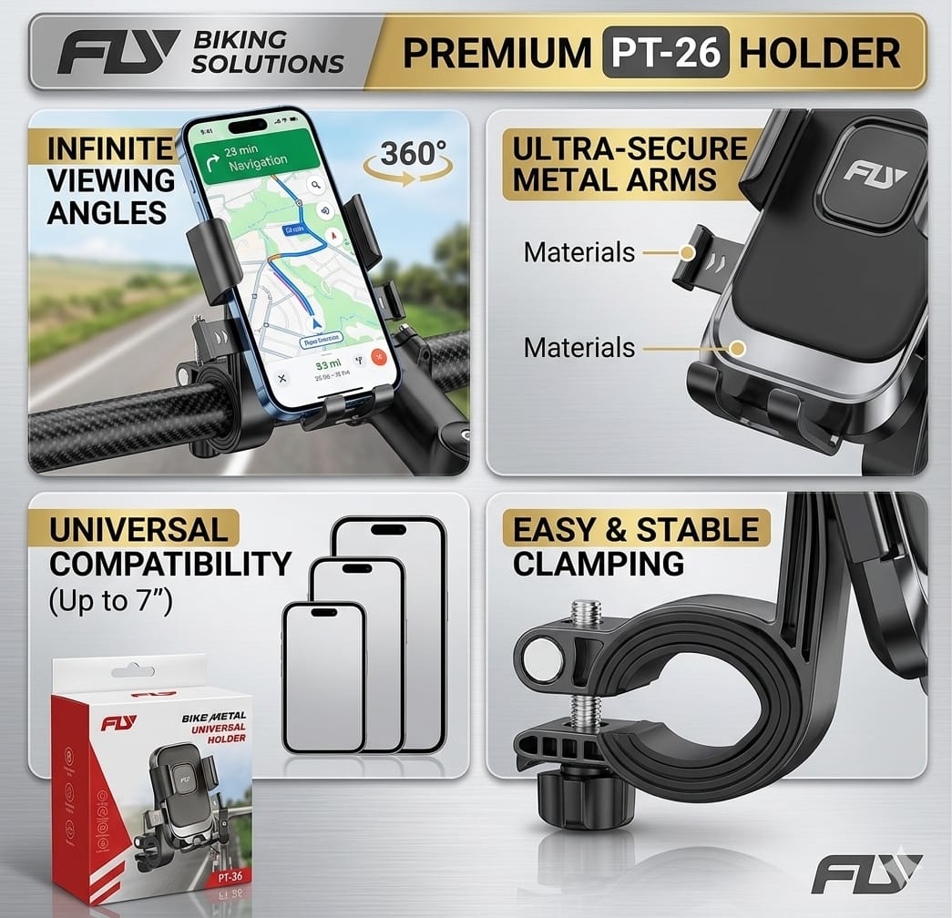 FLY Universal Mechanical Bike & Motorcycle Phone Mount – 360°