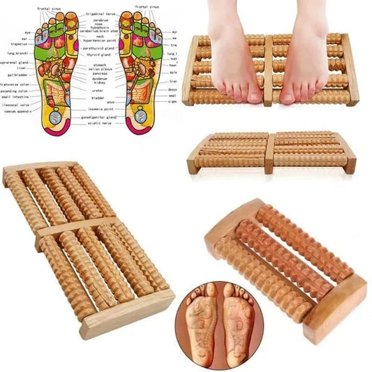 Traditional Wooden Roller Foot Massager, Durable Natural Wood