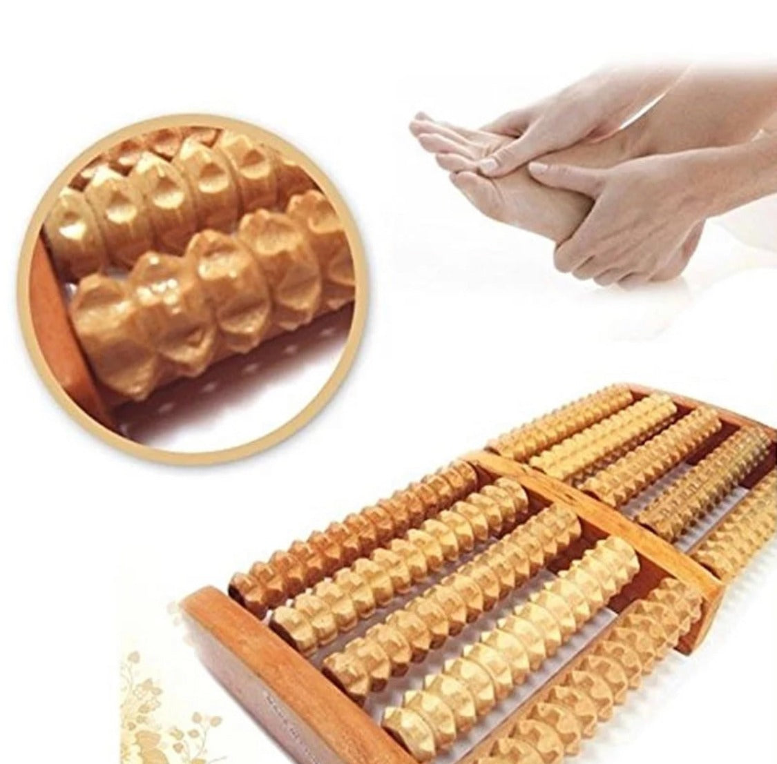 Traditional Wooden Roller Foot Massager, Durable Natural Wood