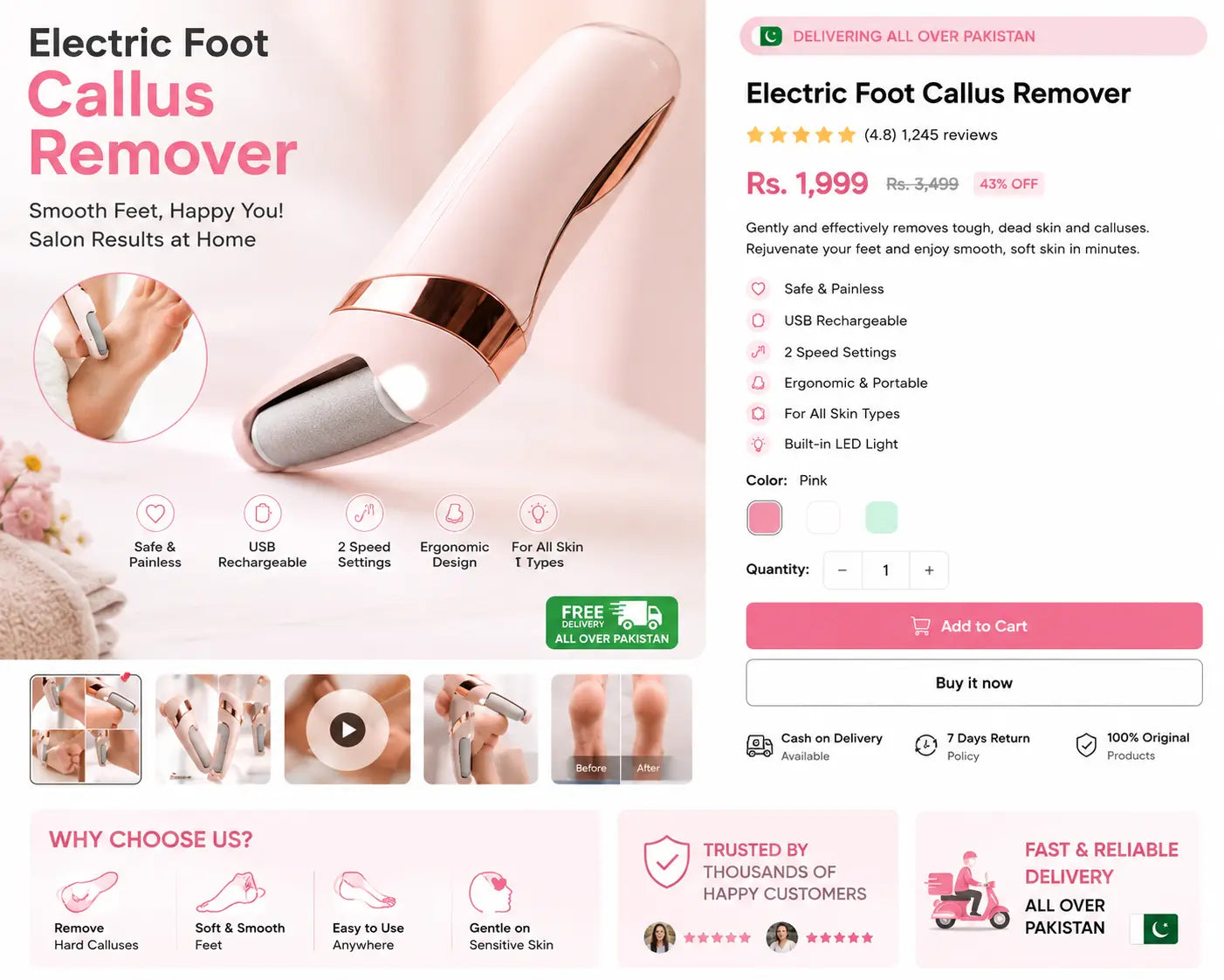 Rechargeable Electric Pedi Foot Filer Effective Callus Remover Soft Smooth Feet Durable Quality Easy Use Only Store