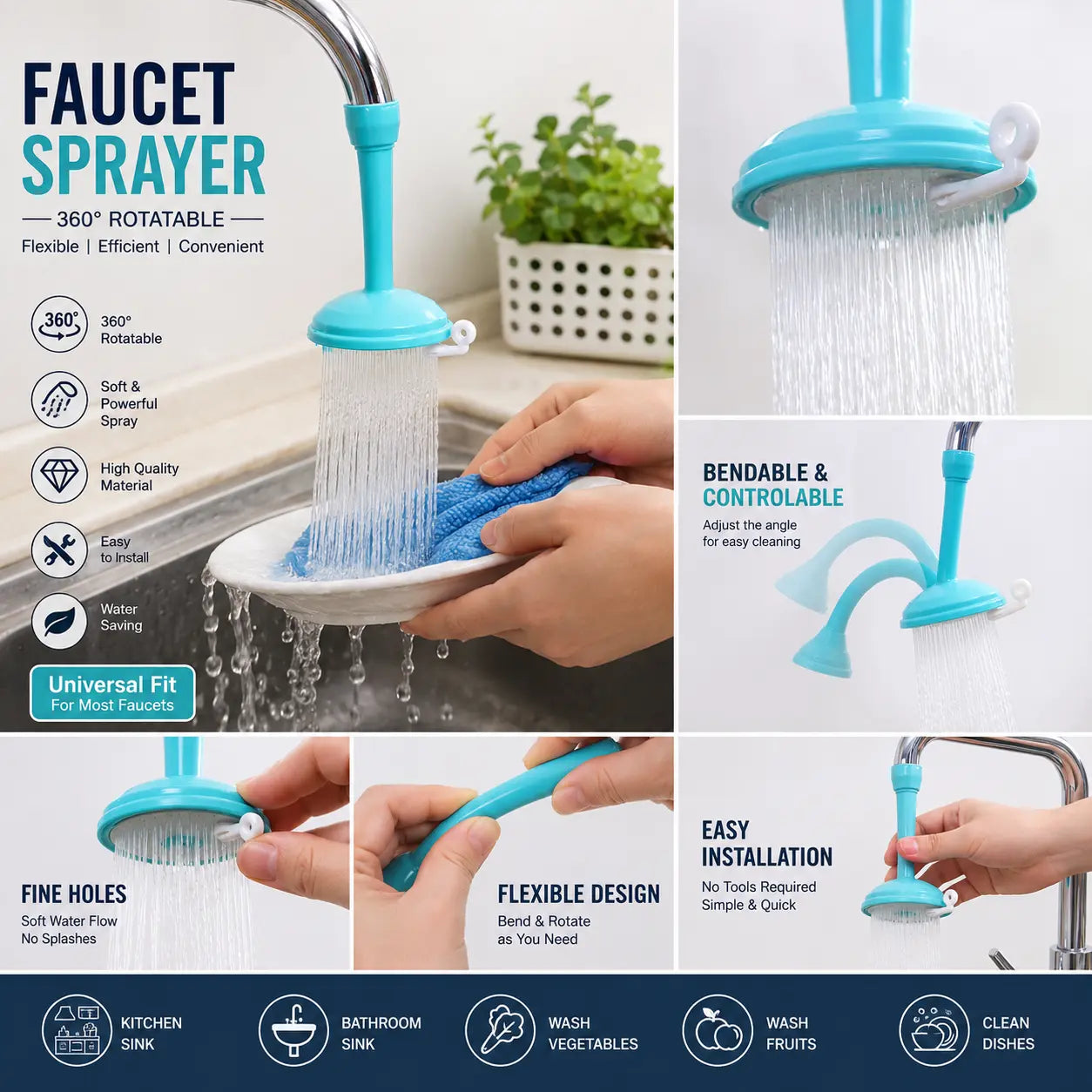 Silicone Kitchen Shower Splash Faucet Water-Saving Filter Shower Water Rotating Spray OnlyStore