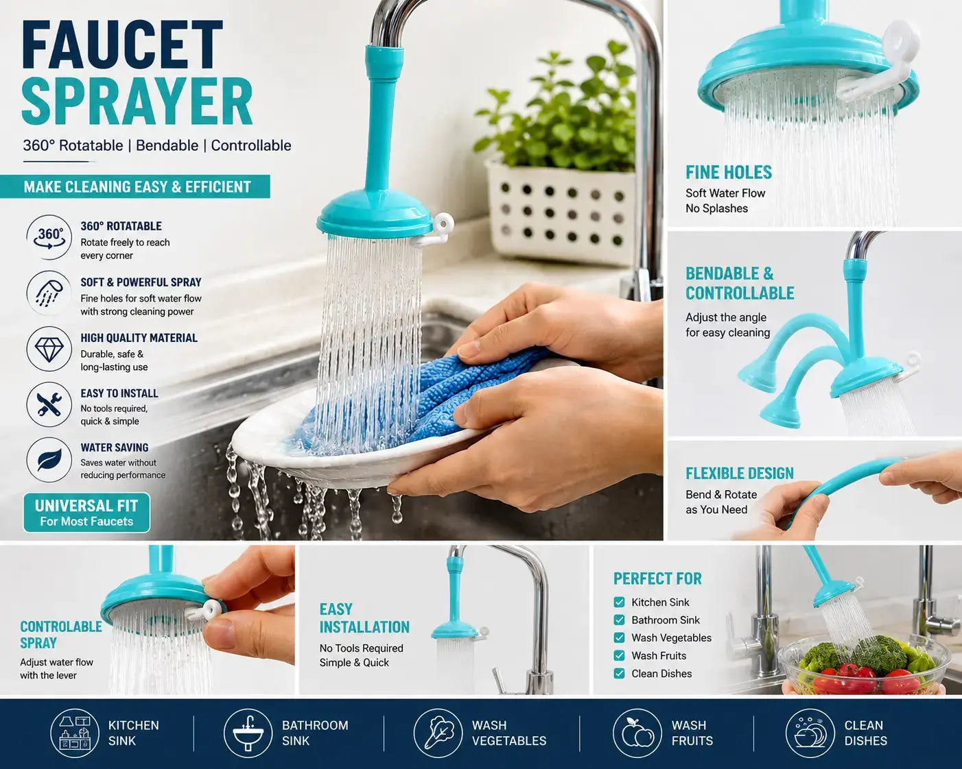 Silicone Kitchen Shower Splash Faucet Water-Saving Filter Shower Water Rotating Spray OnlyStore